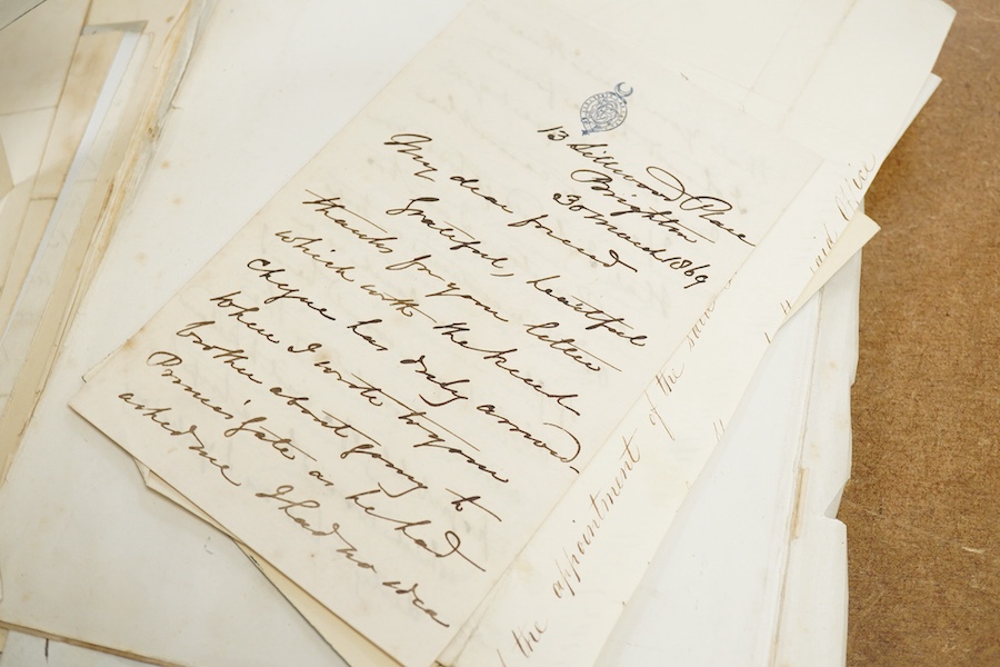 A Victorian autograph book containing a collection of complete letters, partial letters and cut out signatures from leading and influential figures primarily from the second half of the nineteenth century, many of the ex
